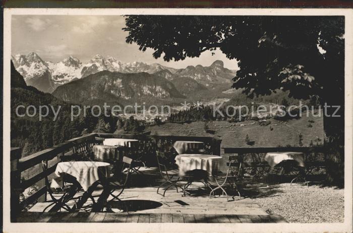 Bad Reichenhall Gasthaus Melleck Terrasse mit Unken und Loferer Steinberge