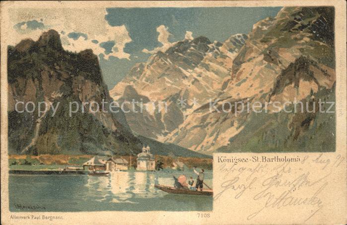 Koenigsee Berchtesgaden St Bartholomae Kuenstlerkarte