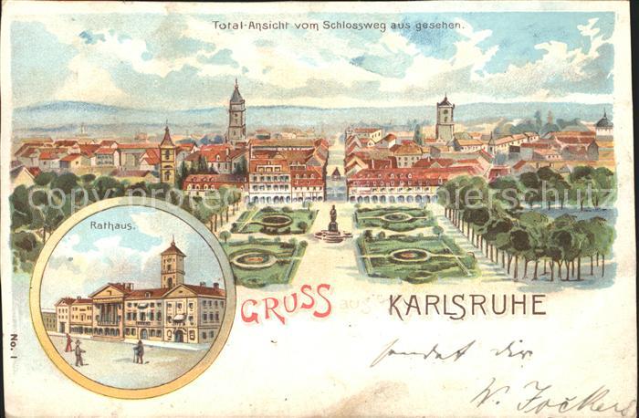 Karlsruhe Totalansicht vom Schlossweg Rathaus