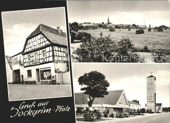 Jockgrim Gasthaus Baeckerei Fuhr Panorama Strassenpartie mit Kirche