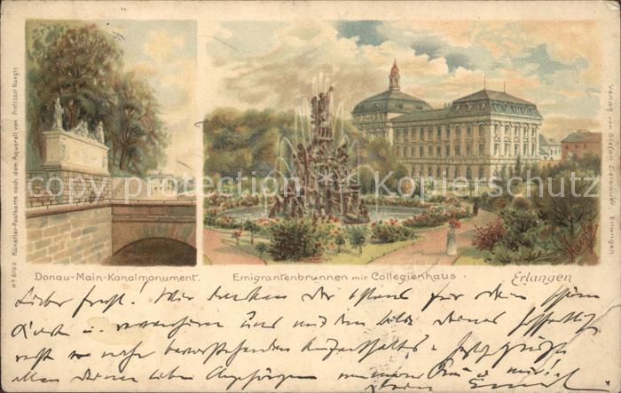 ERLANGEN Bayern Donau Main Kanalmonument Emigrantenbrunnen mit Collegienhaus