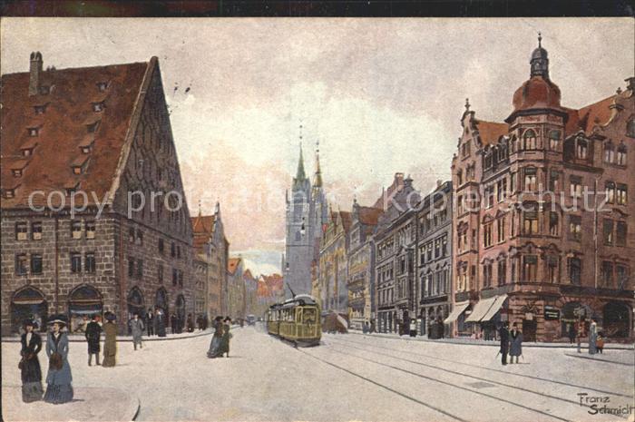 NueRNBERG CITY Koenigsstrasse mit Lorenzkirche Strassenbahn