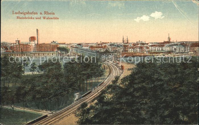 Ludwigshafen Rhein Rheinbruecke mit Walzmuehle