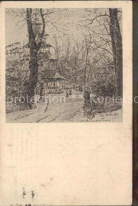 Muenchen Bayern Zeichnung von O Schwager Englischer Turm