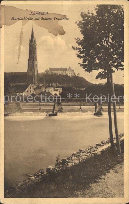Landshut Isar Martinskirche mit Schloss Trautnitz