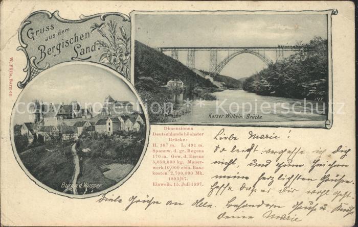 Muengsten Kaiser Wilhelm Bruecke mit Burg Wupper