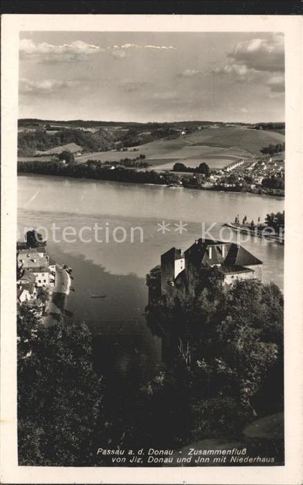 PAssAU Bayern Zusammenfluss von Donau Ilz und Inn mit Niederhaus