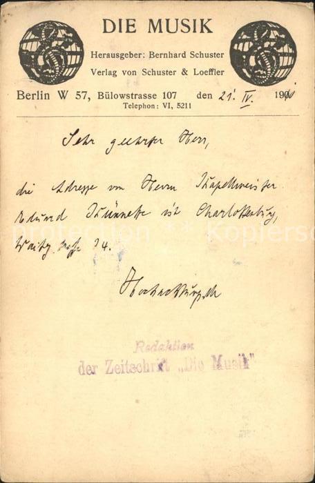 BERLIN  CITY Karte der Redaktion der Zeitschrift Die Musik