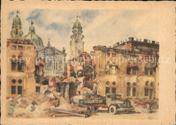 Muenchen Bayern Kaiserhof der Residenz zerstoert 1944 mit Theatinerkirche Kuenst