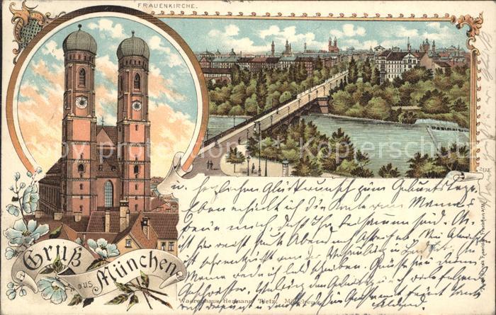 Muenchen Bayern Frauenkirche Isarpartie