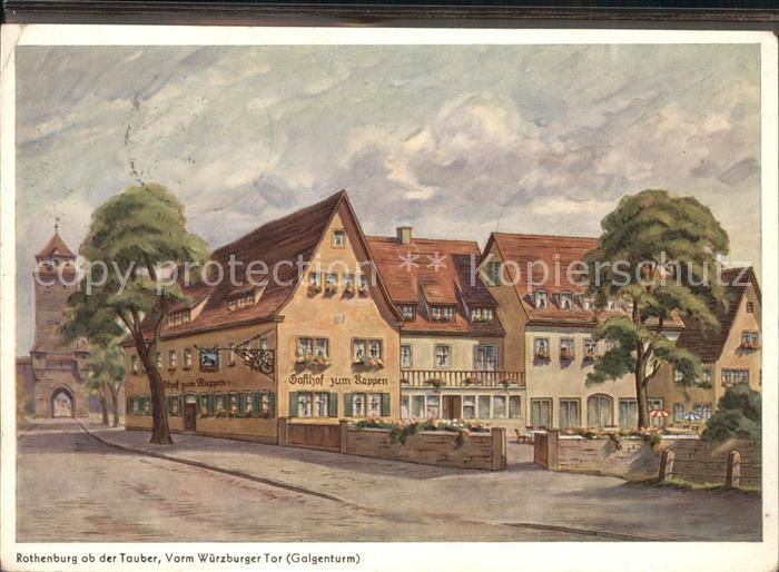 Rothenburg Tauber Wuerzburger Tor Galgenturm mit Gasthof zum Rappen