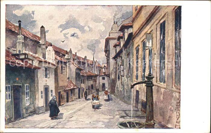 Praha Prahy Prague La ruelle d`or Künstlerkarte Engelmülle