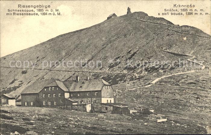 Krkonose Schneekoppe mit Riesenbaude Riesengebirge