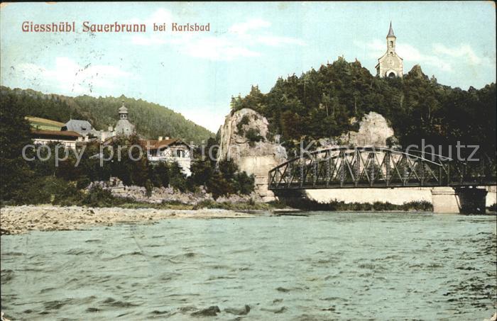 Giesshuebl-Sauerbrunn Tschechien Partie am Fluss mit Brücke
