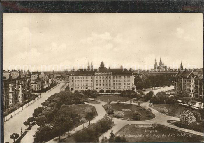 Liegnitz Legnica Hindenburgplatz mit Auguste Viktoria Schule