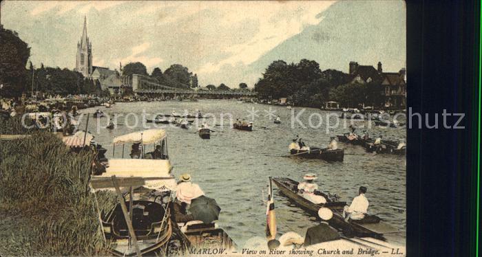 Marlow Wycombe View on River showing Church and Bridge