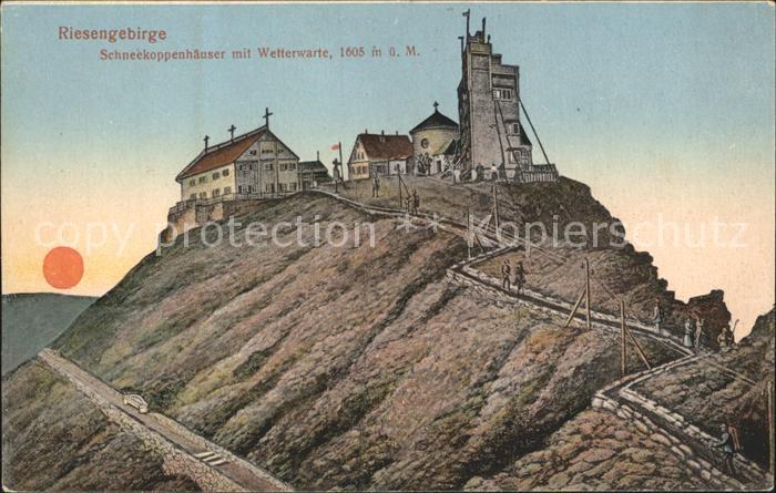 Riesengebirge Krkonose Karkonosze Schneekoppenhaeuser mit Wetterwarte