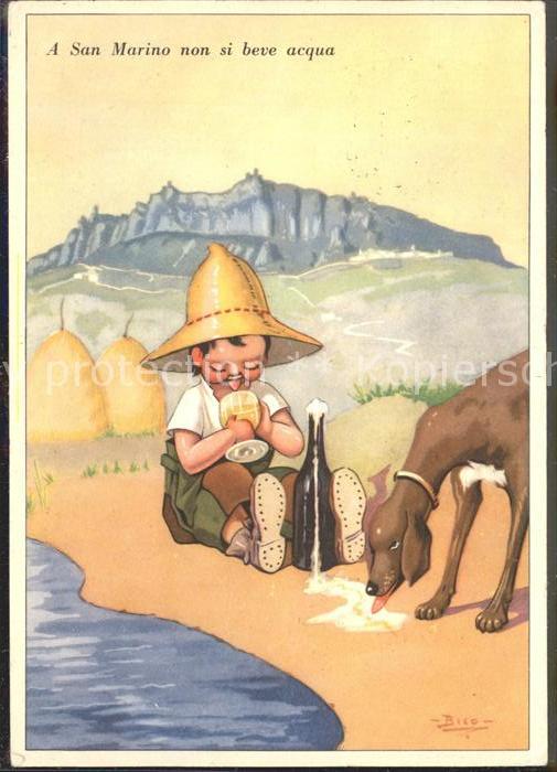 San Marino Repubblica Durstiges Kind mit Hund Karikatur