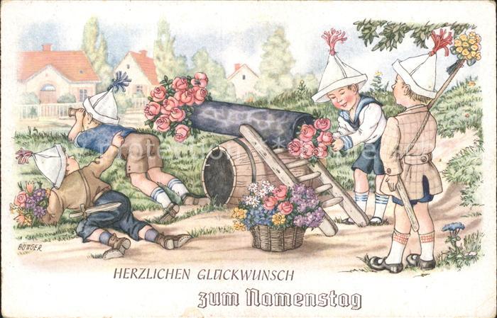 Namenstag Namenskarte Kinder Rosen Kanone Kuenstlerkarte Boettger