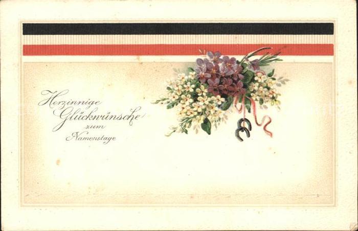 Namenstag Namenskarte Veilchen Hufeisen Schwarz-Weiss-Rot Litho