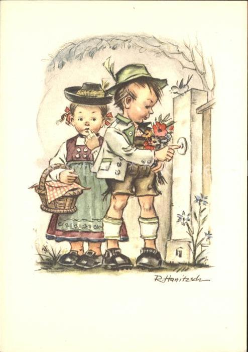 Hanitzsch Kinder Trachten Blumen Vogel