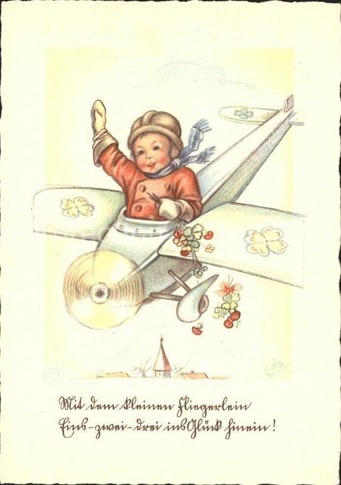 Flugzeuge Zivil Kind Blumen Kleeblatt Pilze Glueck