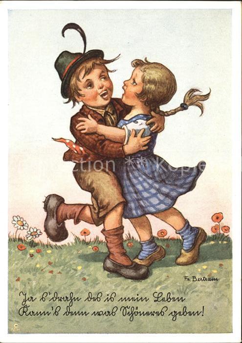 Tanz Taenzer Kinder Trachten Kuenstlerkarte F. Bertram