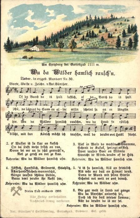 Liederkarte Wu da Waelder hamlich rausch'n Litho