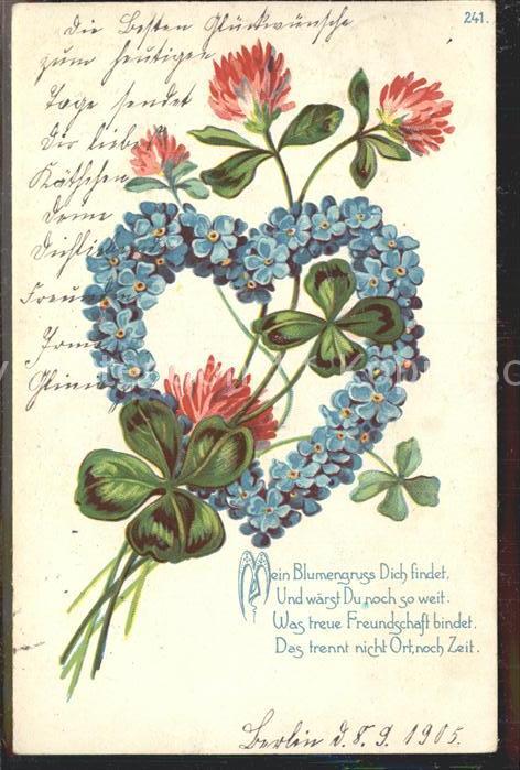 Kleeblatt Cloverleaf Trebol Trefle Kleeblumen Vergissmeinnicht Herz Gedicht Lit