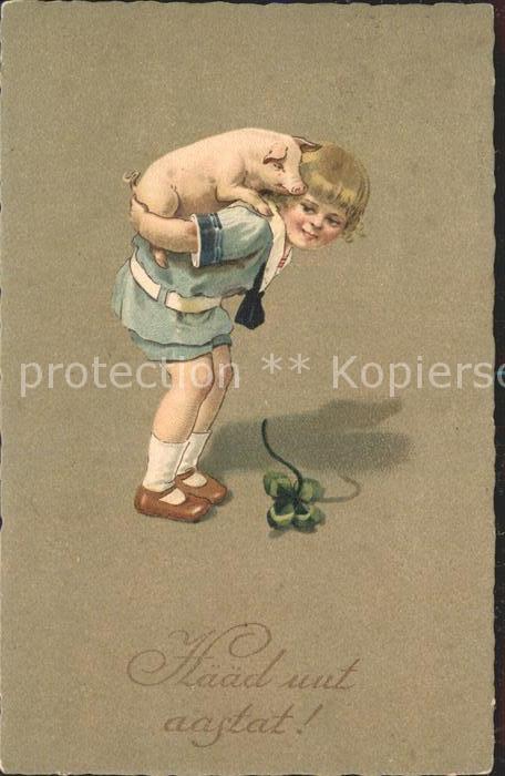 Schweine Kind Kleeblatt Litho