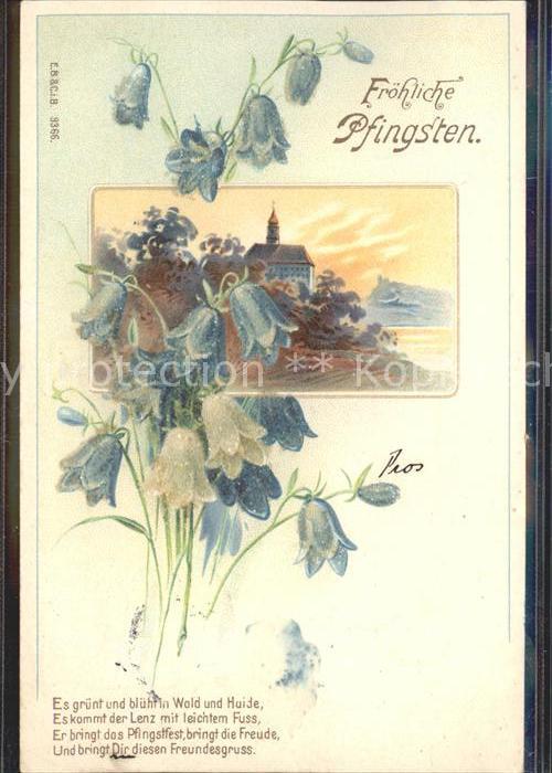 Pfingsten Pentecost Pentecote Glockenblumen Gedicht Litho