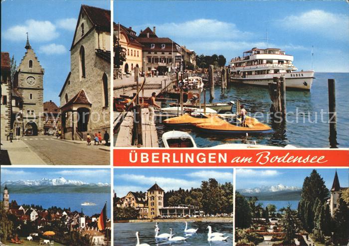 ueberlingen Bodensee Stadttor Hafenpartie Faehre Panorama Schwaene Park