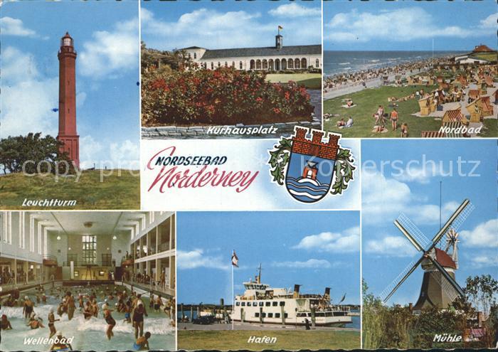 Norderney Nordseebad Leuchtturm Kurhausplatz Wellenbad Hafen Faehre Muehle