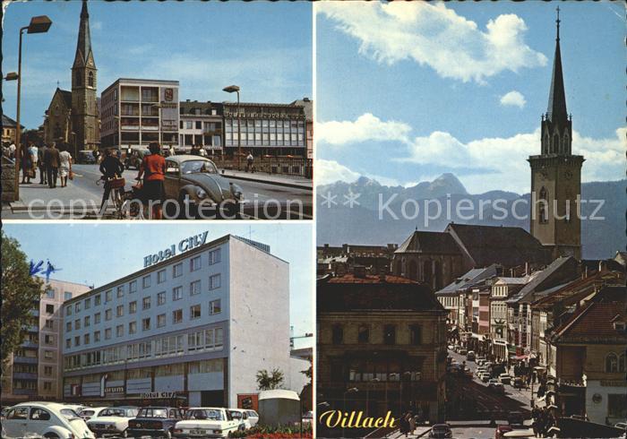Villach Kaernten Strassenpartie Kirche Hotel City