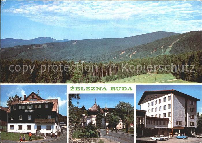 Zelezna Ruda Markt Eisenstein Sumavske panorama Hotel Slavie Kostelik s cibulovo