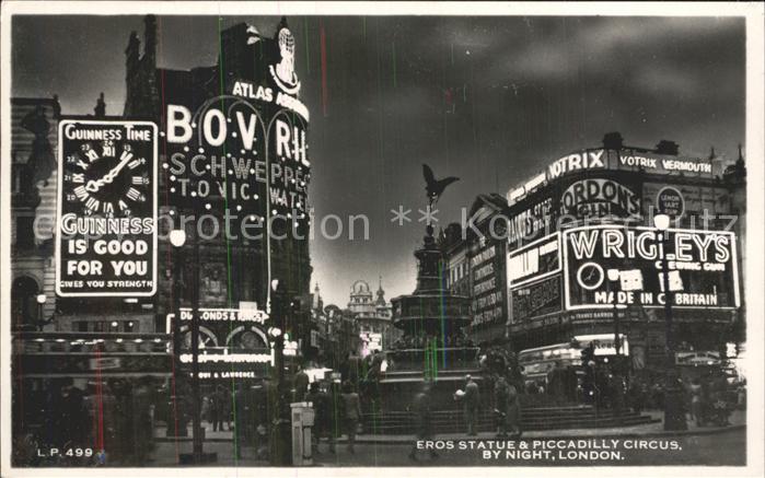London Eros Statue and Piccadilly Circus by Night