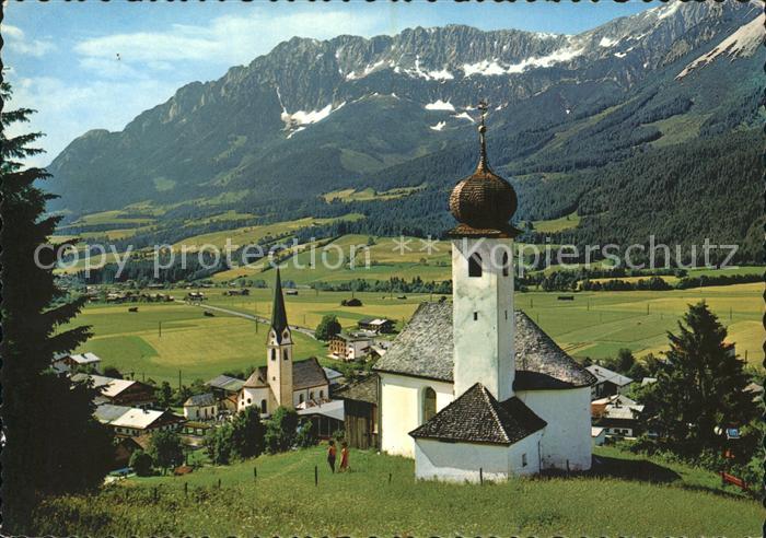 Ellmau Tirol Ortsansicht mit Kirche Wilder Kaiser