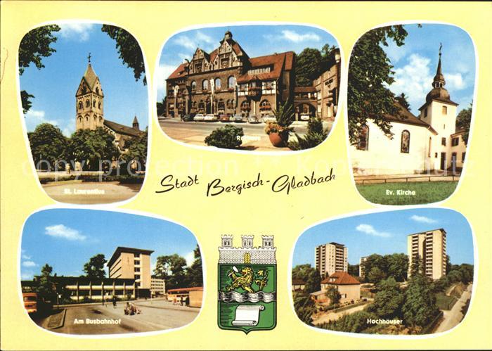 Bergisch Gladbach St Laurentius Kirche Rathaus Busbahnhof Hochhaeuser Wappen