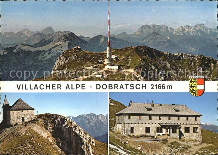 Dobratsch Kaernten Villacher Alpe Berghaus gegen Karnische Alpen Sendeturm