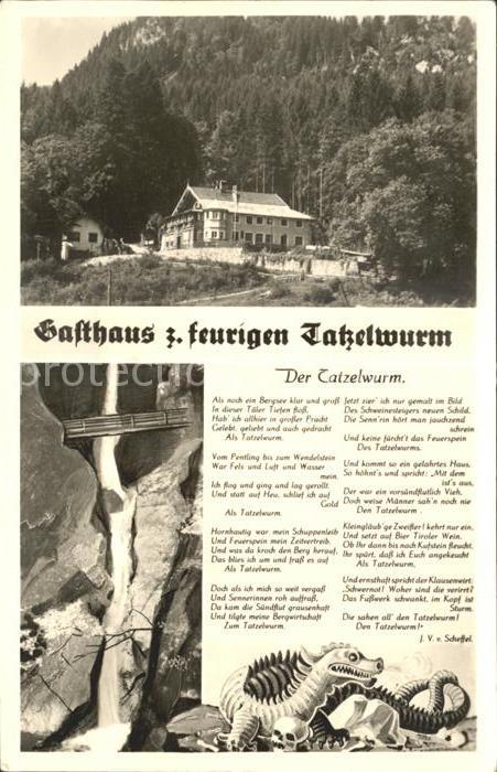 Oberaudorf Gasthaus zum feurigen Tatzelwurm Wasserfall Gedicht von Scheffel