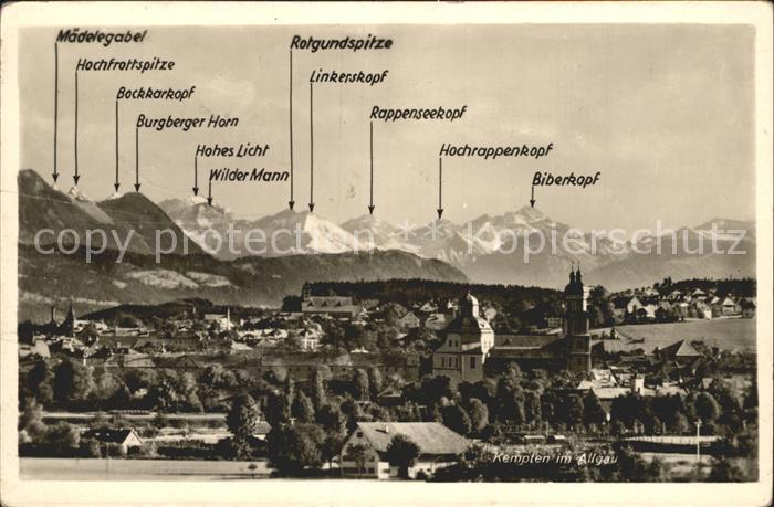Kempten Allgaeu Stadtblick mit Allgaeuer Alpen