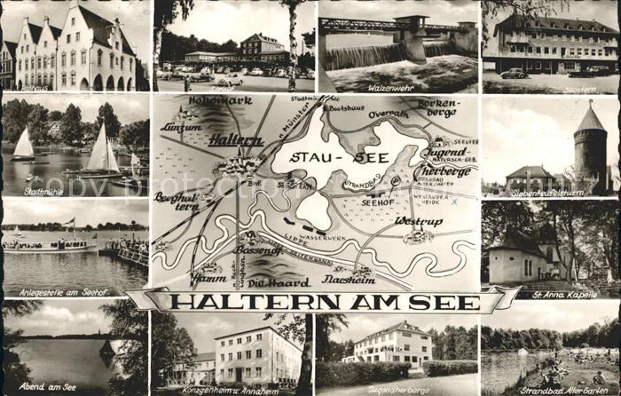 Haltern See Teilansichten Landkarte Wehr Turm Hotel Strandbad