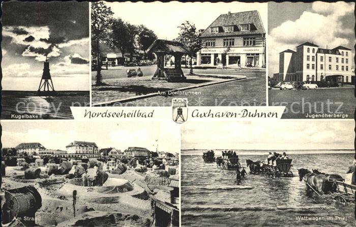 Duhnen Nordsee Kugelbake Dorfbrunnen Jugendherberge Strand Wattwagen im Priel