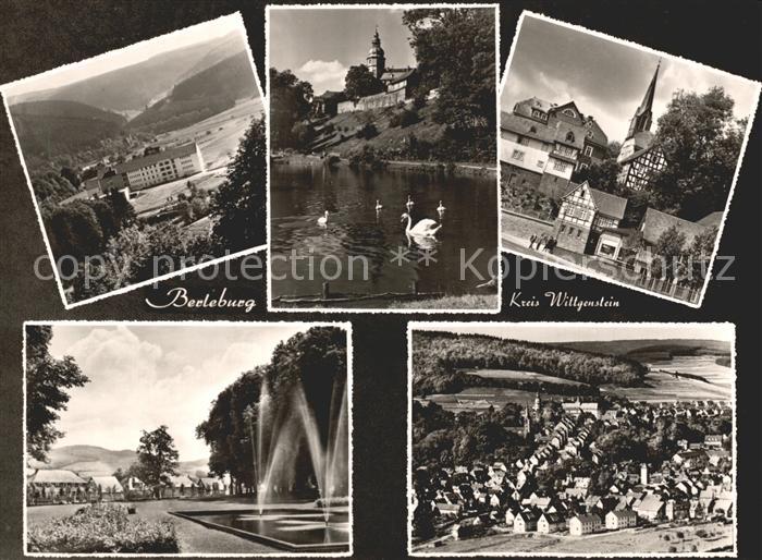 Berleburg Bad Schwanenteich Wittgenstein Fontaene Totalansicht