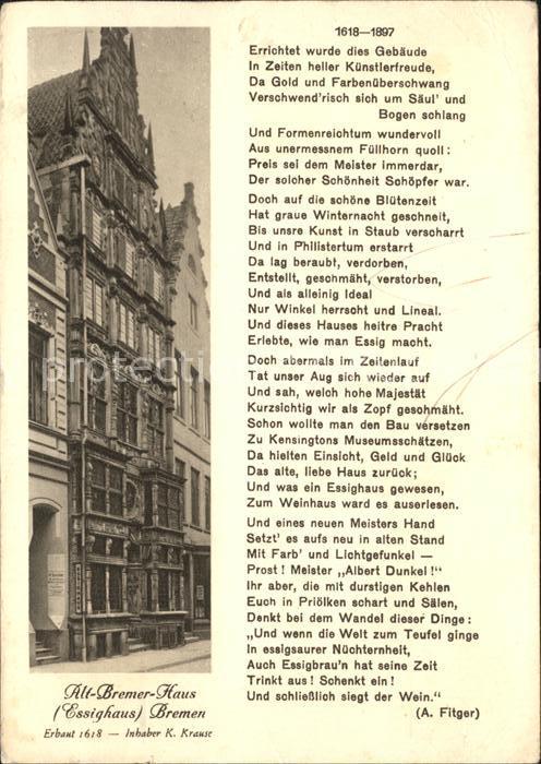 BREMEN  CITY Alt Bremer Haus Essighaus Gedicht A. Fitger