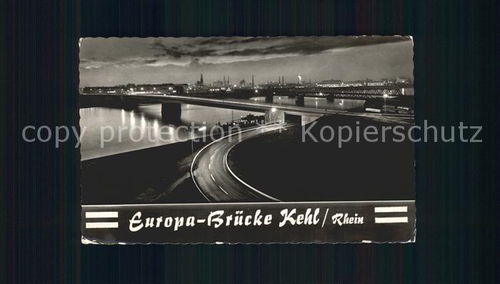 Kehl Rhein Europabruecke bei Nacht