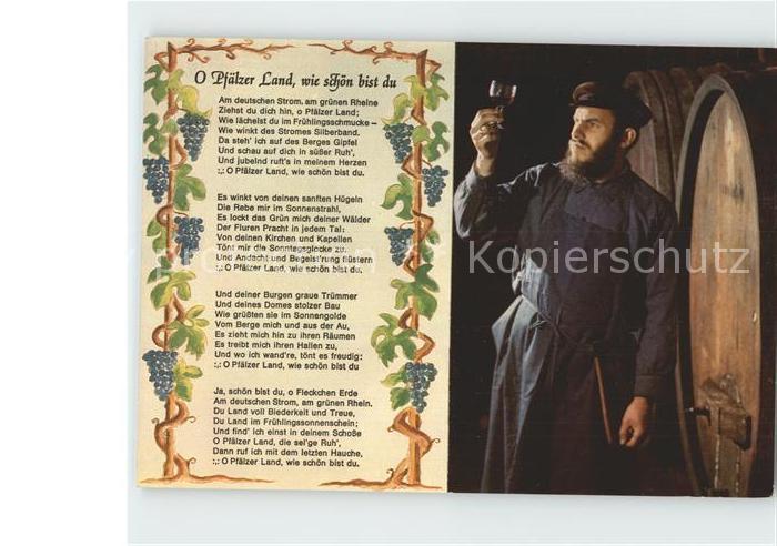 Liederkarte O Pfaelzer Land wie schoen bist du Wein