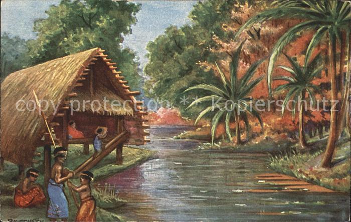 Deutsch-Suedwestafrika Eingeborenenhuette am Fluss