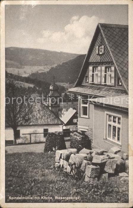 Riesengebirge Krkonose Karkonosze Spindelmühle mit Kirche