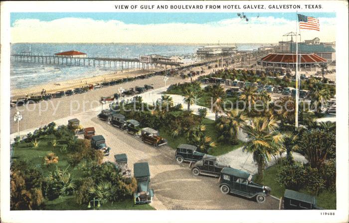 Galveston Texas View of Gulf and Boulevard from Hotel Galvez